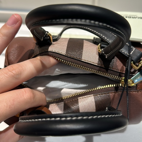 Burberry - Mini Check Bowling Bag (Dark Birch) BRAND NEW W/ TAGS - Picture 6 of 12